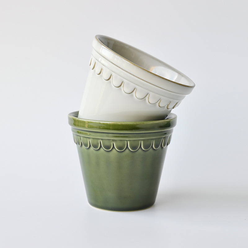 Ghiveci ceramic în relief, în stil roman, cu glazură retro, pentru grădină, balcon și interior — set de ghivece pentru orhidee