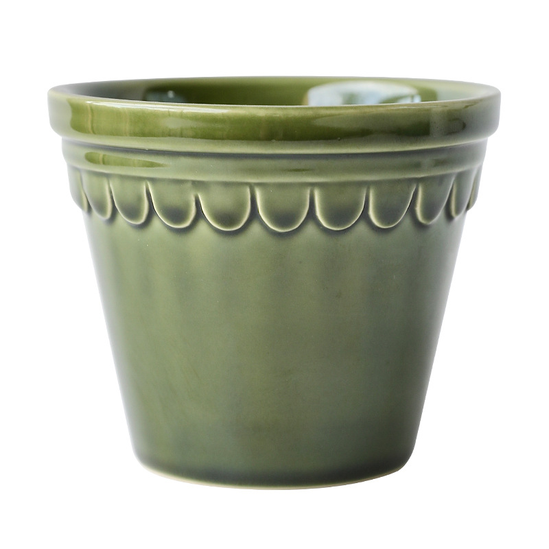 Ghiveci ceramic în relief, în stil roman, cu glazură retro, pentru grădină, balcon și interior — set de ghivece pentru orhidee