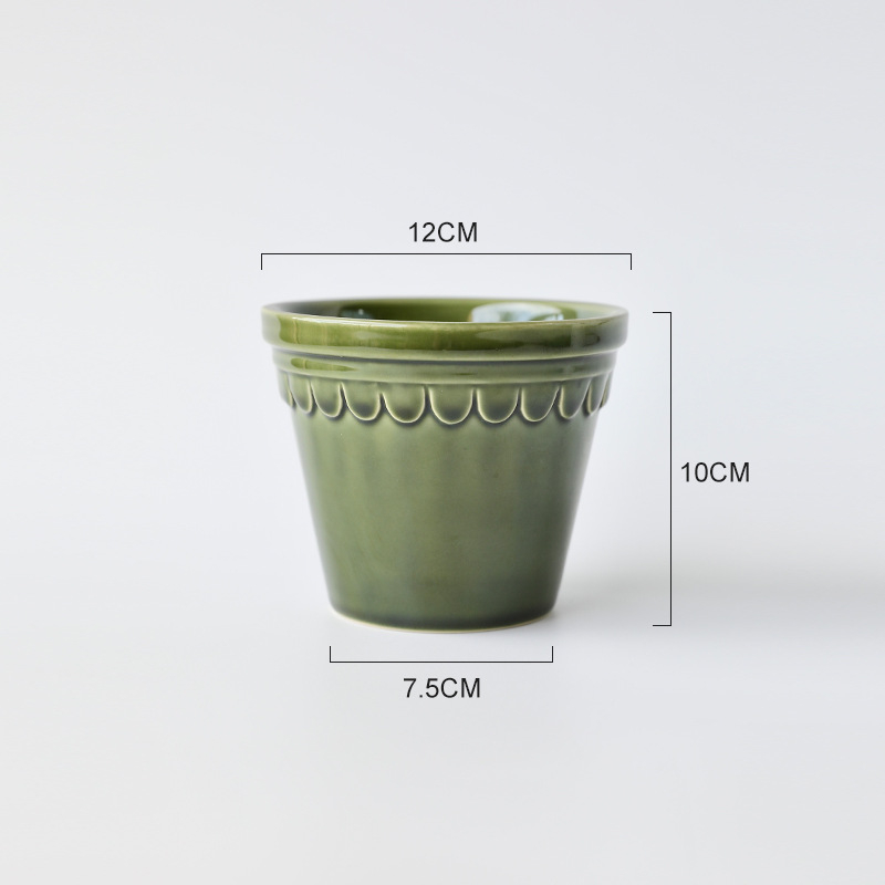 Ghiveci ceramic în relief, în stil roman, cu glazură retro, pentru grădină, balcon și interior — set de ghivece pentru orhidee
