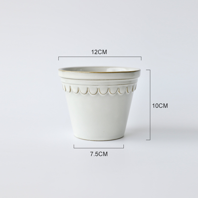 Ghiveci ceramic în relief, în stil roman, cu glazură retro, pentru grădină, balcon și interior — set de ghivece pentru orhidee