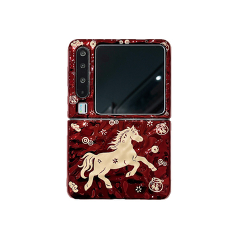 Husă de protecție pentru Huawei PuraX cu ecran pliabil lat, motiv Golden Horse Welcomes Fortune, roșu vin
