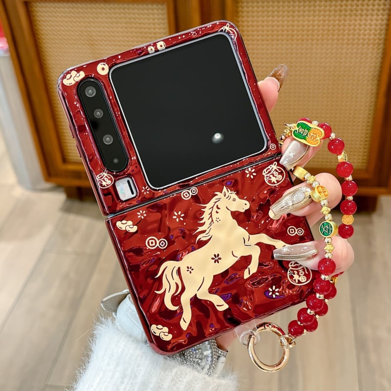 Husă de protecție pentru Huawei PuraX cu ecran pliabil lat, motiv Golden Horse Welcomes Fortune, roșu vin