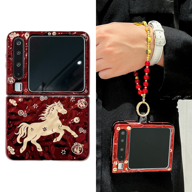 Husă de protecție pentru Huawei PuraX cu ecran pliabil lat, motiv Golden Horse Welcomes Fortune, roșu vin