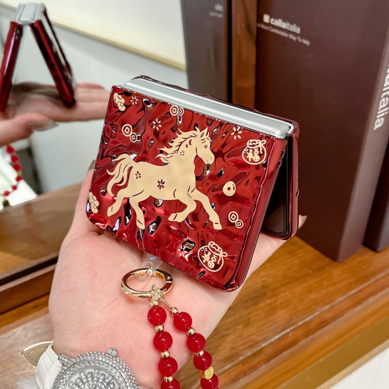 Husă de protecție pentru Huawei PuraX cu ecran pliabil lat, motiv Golden Horse Welcomes Fortune, roșu vin