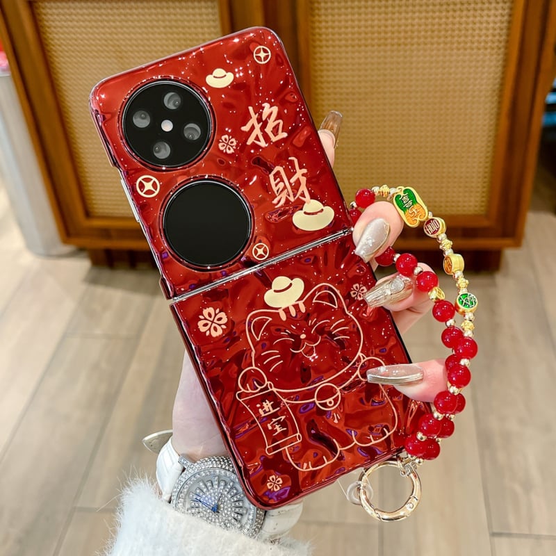 Husă de protecție pentru Huawei PuraX cu ecran pliabil lat, motiv Golden Horse Welcomes Fortune, roșu vin