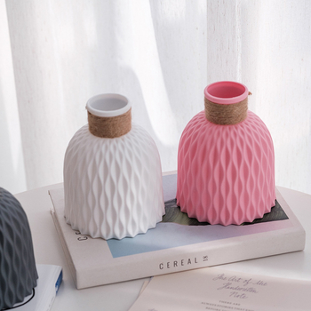 Vază din plastic cu motiv de ananas, înfășurată cu sfoară de cânepă, model cu valuri de apă, vază mică în stil Instagram