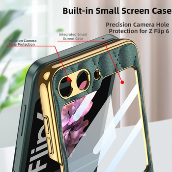 GKK obal s prstenom pre Samsung Z Flip6, Chanel štýl, umeľá koža, elektroplátované, diamantový vzor, skladací ochranný kryt