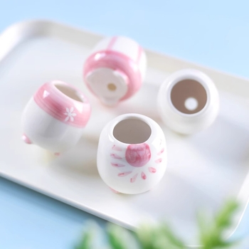 Mini ghiveci ceramic Lithops, cu glazură albastru-albă, pictat manual, design drăguț minimalist pentru răsaduri.
