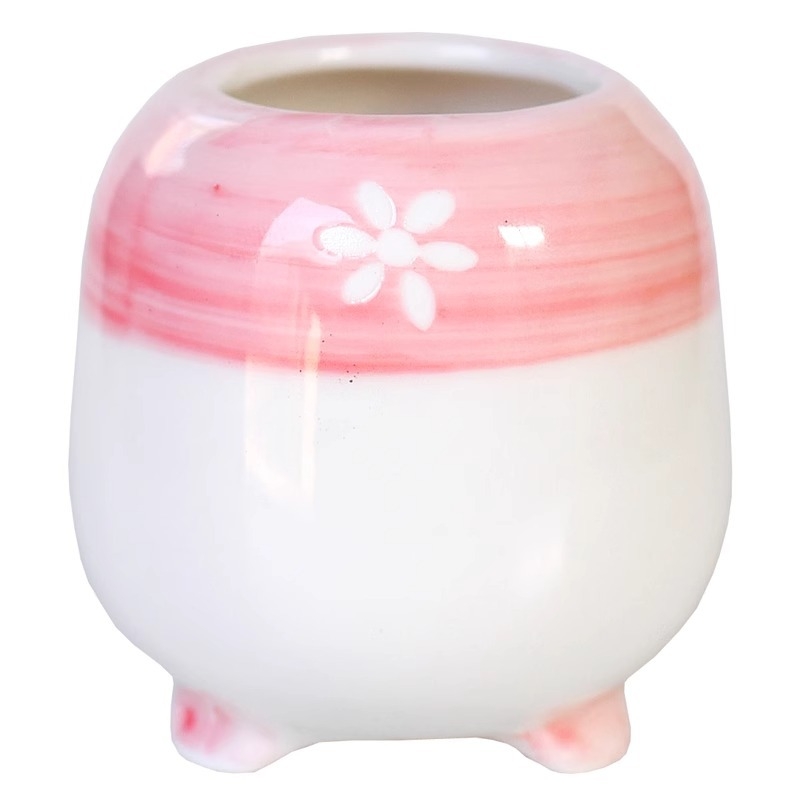 Mini ghiveci ceramic Lithops, cu glazură albastru-albă, pictat manual, design drăguț minimalist pentru răsaduri.