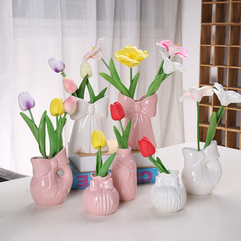 Vază din porțelan cu fundă, ornament ceramic pentru decor interior cu flori uscate