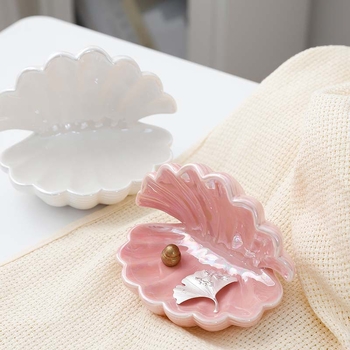 Tavă ceramică pentru bijuterii în formă de scoică, în stil Nordic, pentru depozitare pe birou