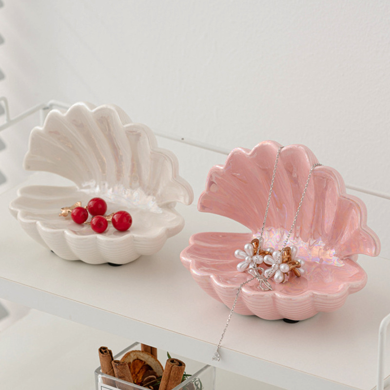 Tavă ceramică pentru bijuterii în formă de scoică, în stil Nordic, pentru depozitare pe birou