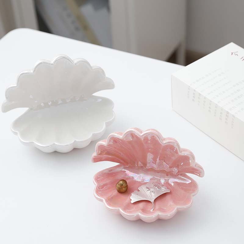 Tavă ceramică pentru bijuterii în formă de scoică, în stil Nordic, pentru depozitare pe birou