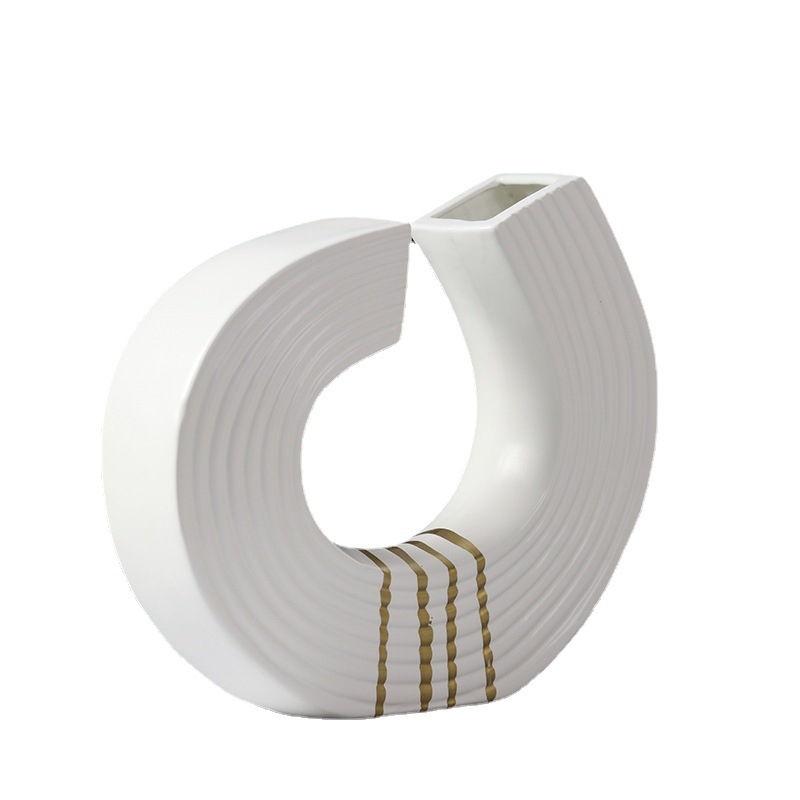 Aranjament ceramic pentru flori, în stil nordic minimalist, cu formă de notă și fir auriu