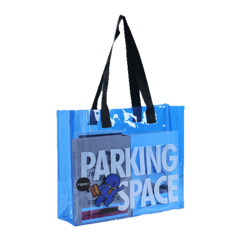 Geantă tote transparentă din PVC, model cu laser, geantă pentru haine, ambalaj cadou cu logo personalizat, curea de umăr