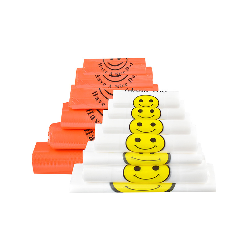 Pungă transparentă din plastic cu față zâmbitoare pentru supermarket și ambalare la livrare, pregătită pentru logo