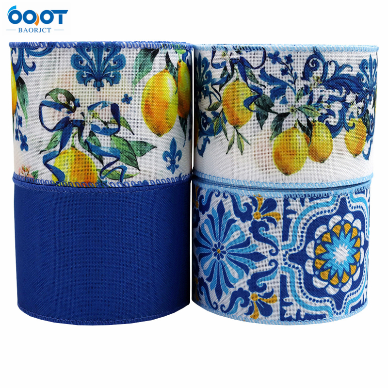 Dvostruka vrpca s motivom magnolije, rub sa žicom, imitacija lanene tkanine, za DIY mašne i girlande