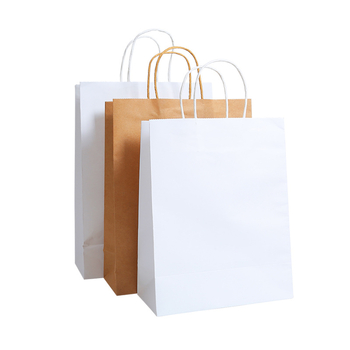 Genți din hârtie Kraft cu bază pătrată, tote pentru ambalare take-away, imprimare logo personalizată, depozitare haine, pungă cadou