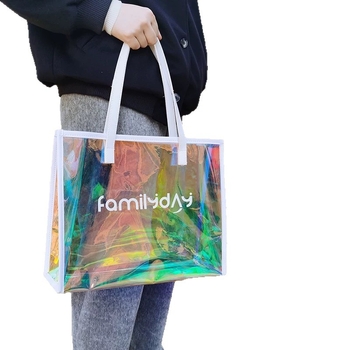 Geantă de mână din PVC transparent cu design laser colorat, geantă pentru haine și cadouri, geantă TPU în stil jeleu