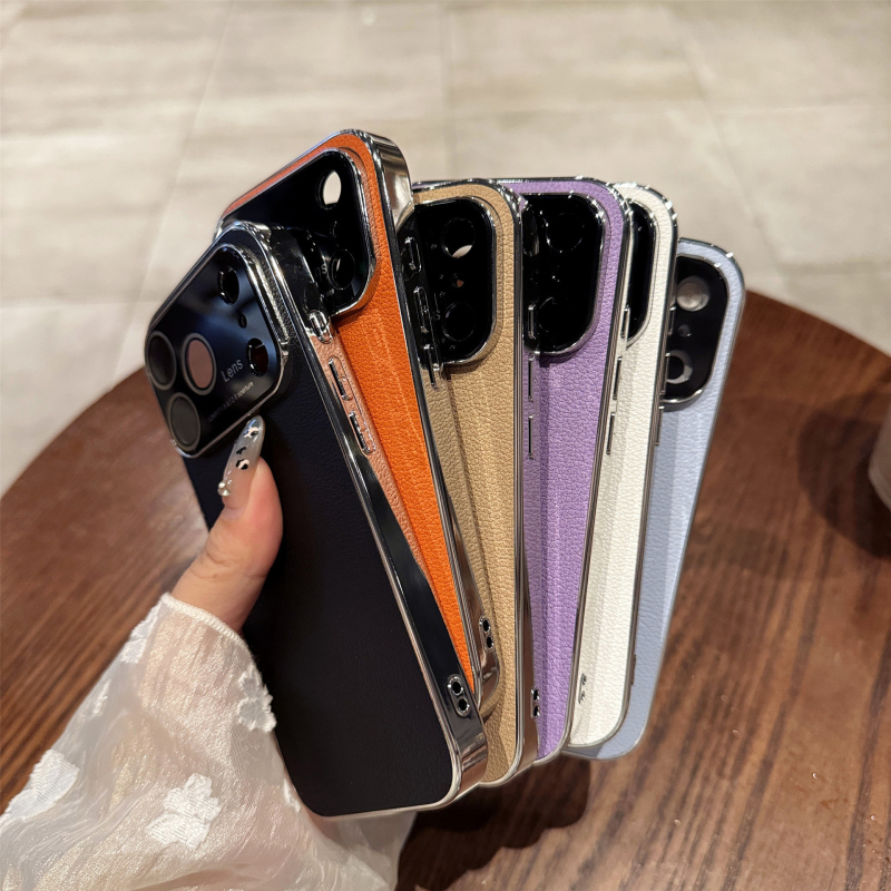 Maska za iPhone 17 Pro s velikim prozorom, tekstura kože liči, elektroplatinirani završetak, otporna na udarce i otiske prstiju