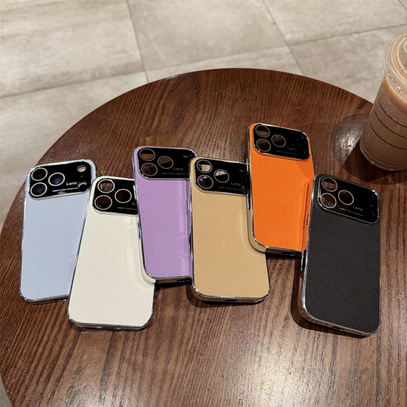Maska za iPhone 17 Pro s velikim prozorom, tekstura kože liči, elektroplatinirani završetak, otporna na udarce i otiske prstiju