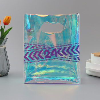 Geantă din PVC cu laser, cu mâner cu patru degete, pentru ambalare de produse de patiserie, decor floral și cadouri, logo personalizat