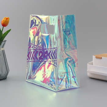 Geantă din PVC cu laser, cu mâner cu patru degete, pentru ambalare de produse de patiserie, decor floral și cadouri, logo personalizat