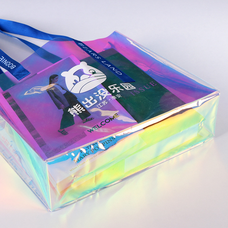 Geantă PVC colorată personalizată cu laser, geantă promoțională cadou, geantă de cumpărături transparentă