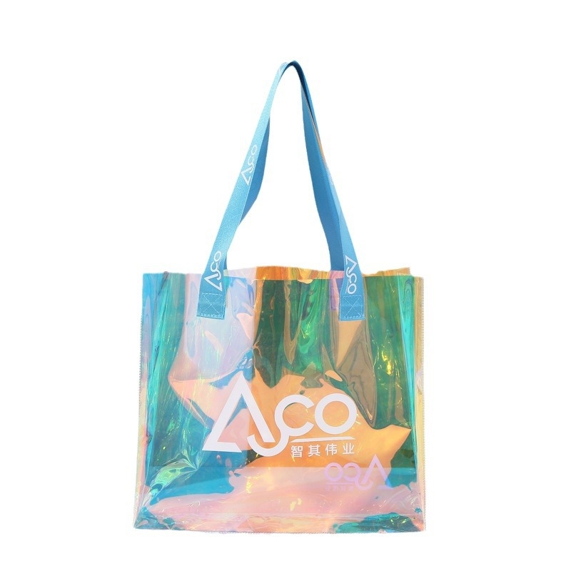 Geantă de mână personalizată din PVC cu laser, TPU colorat (material EVA) – geantă de cumpărături / cadou