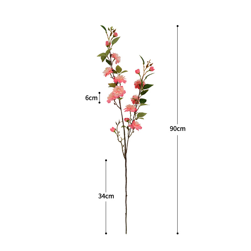 Camellia pe un singur ram, floare artificială din mătase, pentru decor de nuntă, plantă decorativă pentru vitrine și aranjamente de masă