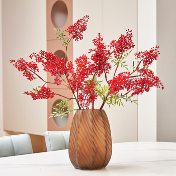 Ramură artificială Nantian Bamboo cu fructe roșii – decor pentru casă, hoteluri și recuzită foto pentru nuntă