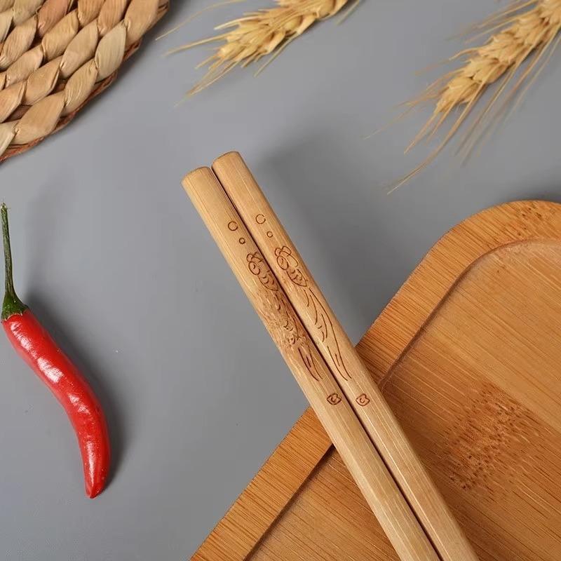 Bețișoare de bambus natural gravate, de înaltă calitate, fără lac, antiderapante, pentru uz casnic și în restaurante
