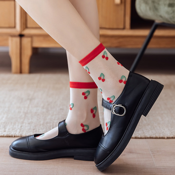 Izuzetno tanke prozirne čarape s voćnim cvjetnim motivom u japanskom stilu, Jacquard tkanina, 10D najlon, duljina do sredine potkoljenice, prozračna, za proljeće i ljeto