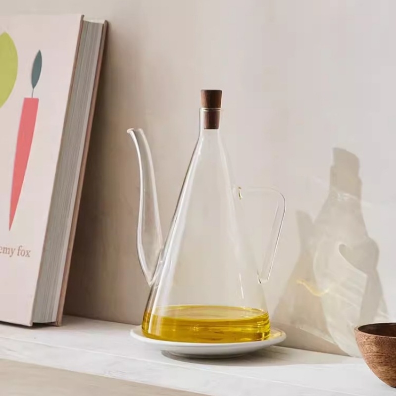 Sticlă de ulei din sticlă borosilicat de înaltă rezistență, capacitate mare, pentru bucătărie, sos de soia, oțet, ulei de susan și ulei de măsline, cu control al fluxului