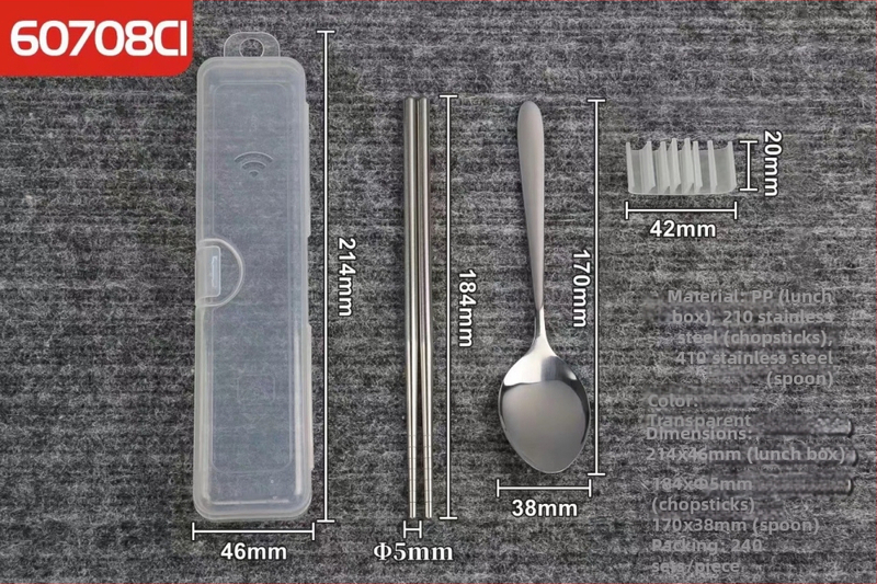 Jinda set tacâmuri din oțel inoxidabil – bețișoare și lingură, 3 piese într-o cutie cadou, portabil pentru drumeții și călătorii