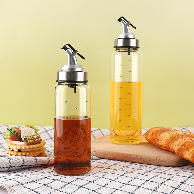 Sticlă de ulei din borosilicat, rezistentă la temperaturi înalte, cu dop etanș, pentru ulei, sos de soia, oțet matur și condimente.