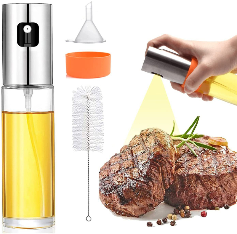 Sticlă spray din oțel inoxidabil 304 pentru uleiuri și condimente, cu interior din sticlă, pulverizator apăsare, fără scară