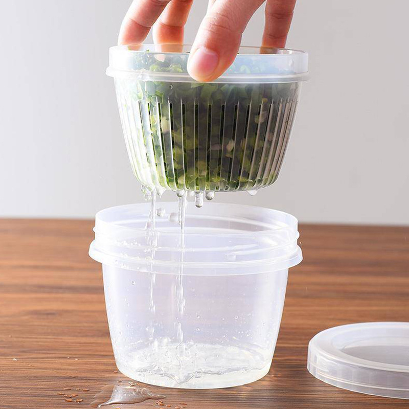 Set de recipiente pentru depozitare în frigider cu drenaj pentru ceapă verde, ghimbir și usturoi — recipiente din plastic sigilate