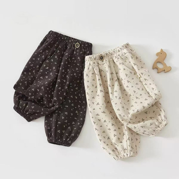 Pantalone za bebe djevojčice u francuskom stilu s cvjetnim uzorkom, proljeće–jesen, široke, dugačke hlače s lampastim krojem
