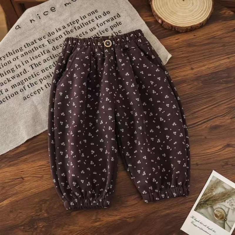Pantalone za bebe djevojčice u francuskom stilu s cvjetnim uzorkom, proljeće–jesen, široke, dugačke hlače s lampastim krojem