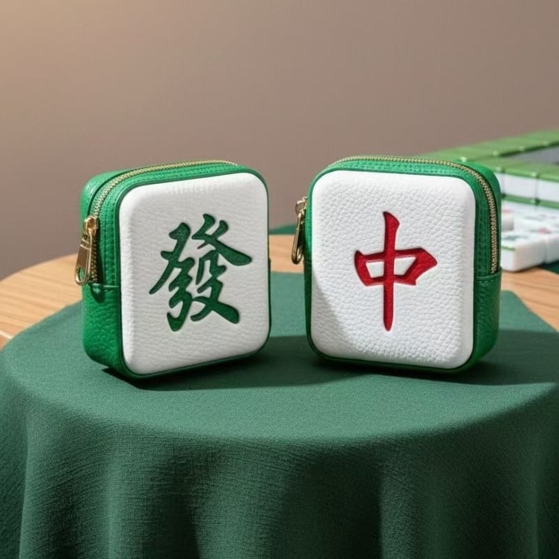 Нов портфейл за монети с мотив Mahjong и късмет, PU кожа, компактна чанта за червило, мини презрамка за ежедневна употреба