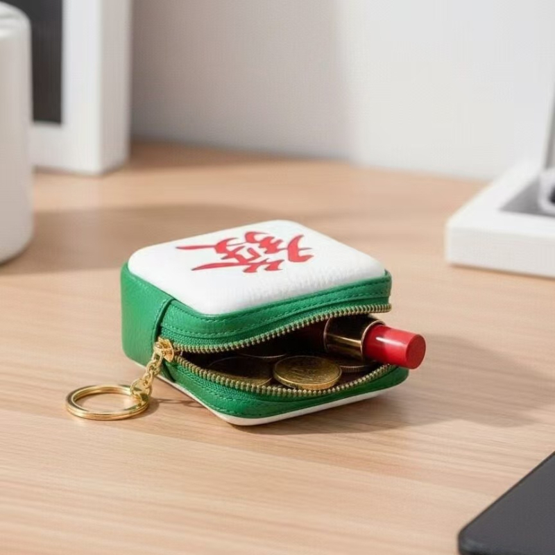 Нов портфейл за монети с мотив Mahjong и късмет, PU кожа, компактна чанта за червило, мини презрамка за ежедневна употреба