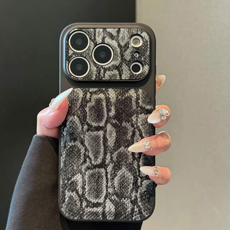Lagana luksuzna maska sa uzorkom zmijske kože za seriju iPhone 13–17, s velikim prozorom i zaštitom od padova