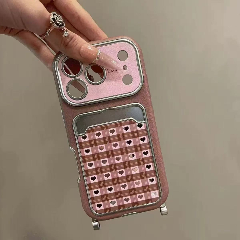 Portcard oglindit minimalist, culoare solidă, compatibil cu iPhone 17 Pro Max, model carouri 15, husă iPhone 16, design inimă 14