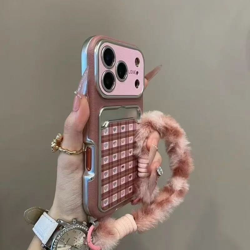 Portcard oglindit minimalist, culoare solidă, compatibil cu iPhone 17 Pro Max, model carouri 15, husă iPhone 16, design inimă 14