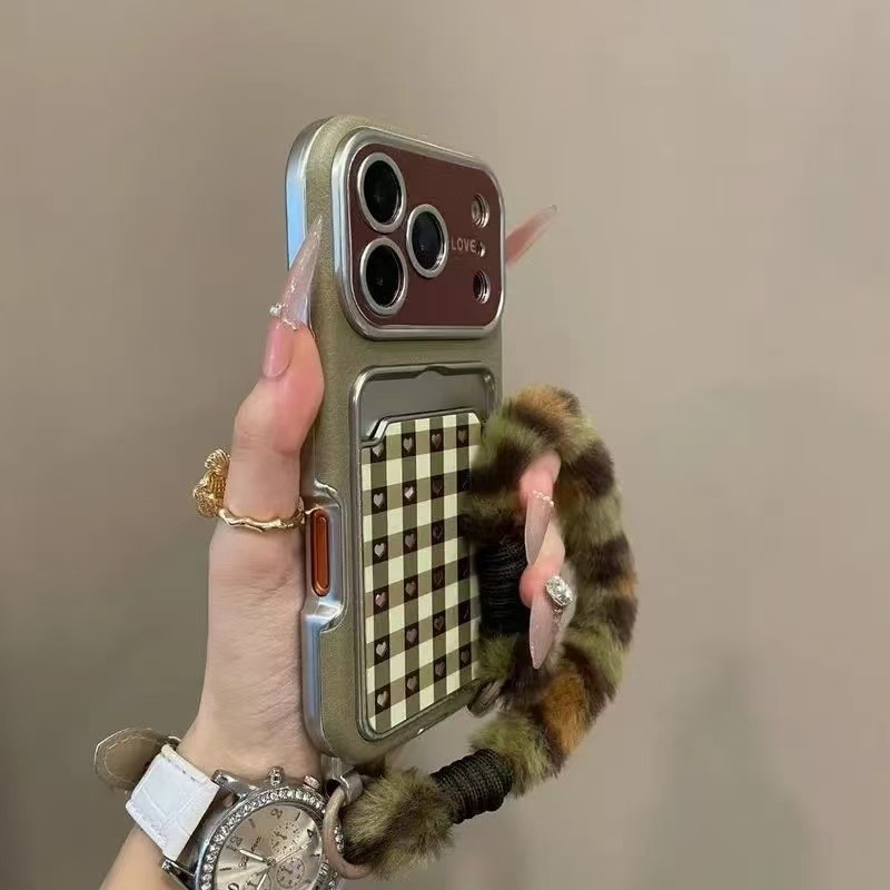 Portcard oglindit minimalist, culoare solidă, compatibil cu iPhone 17 Pro Max, model carouri 15, husă iPhone 16, design inimă 14