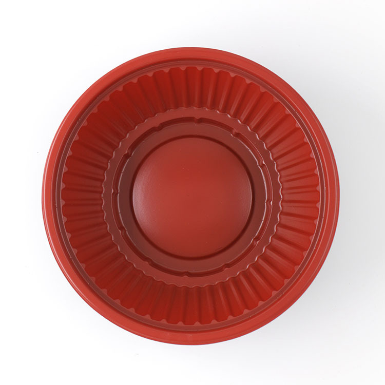 Vas rotund din plastic PP, roșu-negru, pentru salată, somon sashimi, ramen și supă, bol de unică folosință, capacitate 420 ml