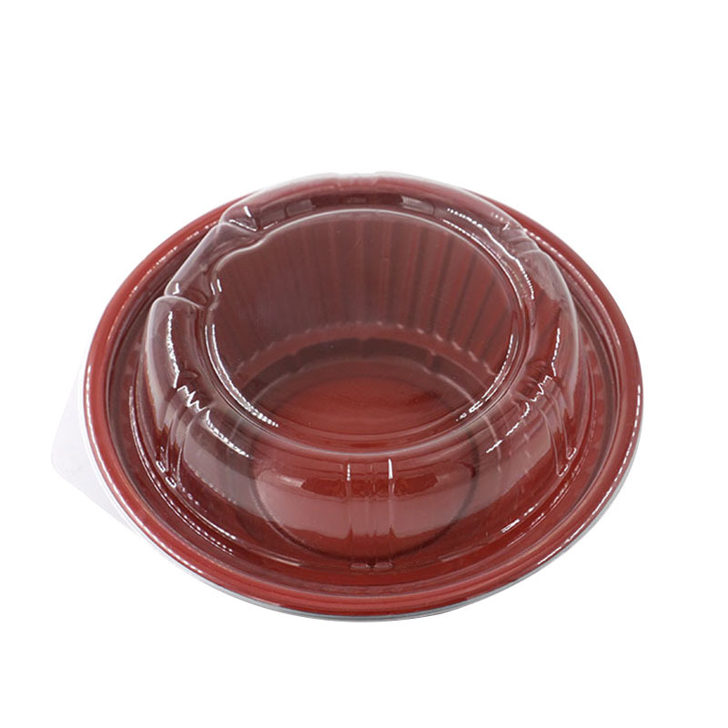 Vas rotund din plastic PP, roșu-negru, pentru salată, somon sashimi, ramen și supă, bol de unică folosință, capacitate 420 ml