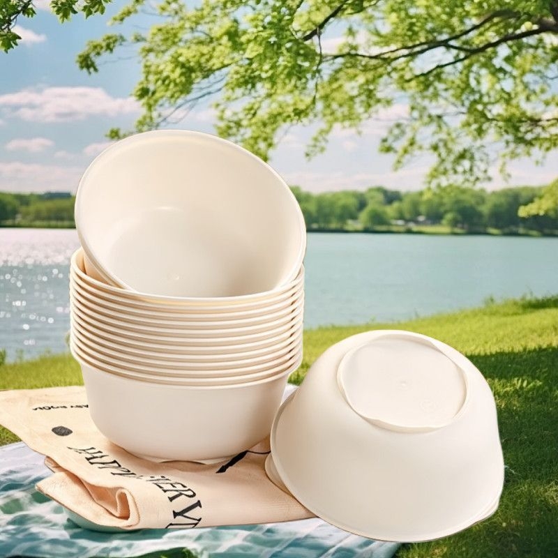 Vas de unică folosință mare pentru tăiței și supă, vas rotund pentru orez, din pai de grâu, rezistent la temperaturi, pentru uz casnic sau comercial