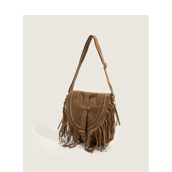 Baršunasta torbica tipa sedlo s resicama, nišni retro stil, crossbody torba